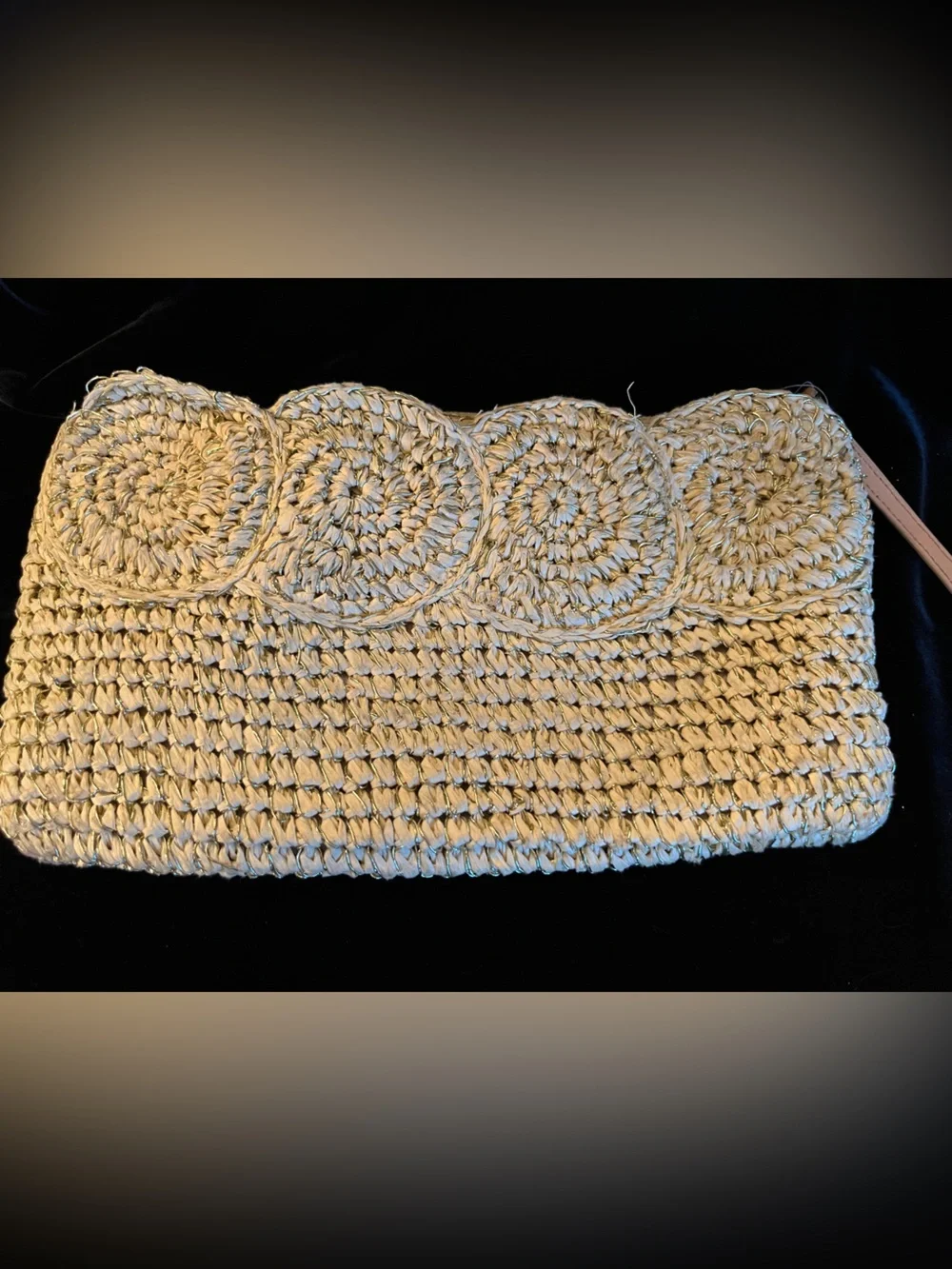Talbots Straw Woven Clutch with Wristlet Strap & Gold Metallic Detail